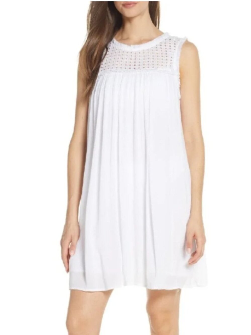 🪷Tommy Bahama White Crochet Eyelet Sleeveless Shift Dress Tassel Tie Women's M